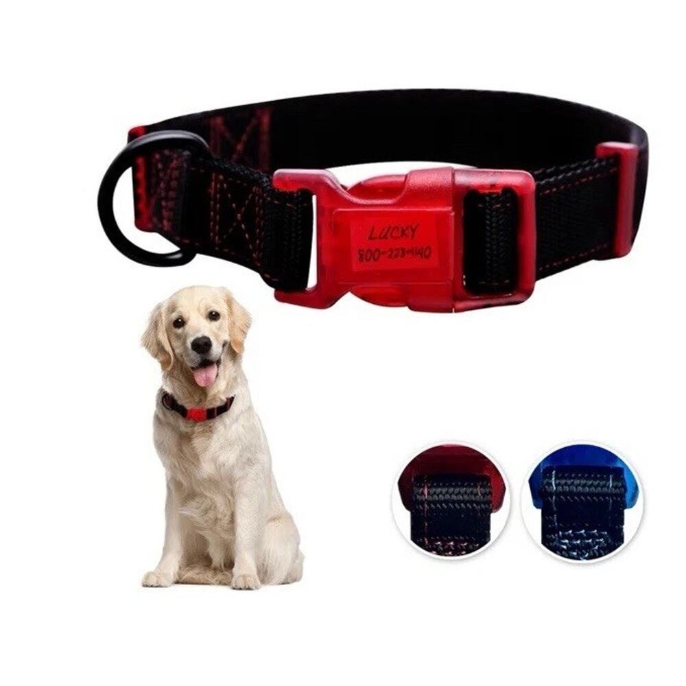 Sporn Dog ID Collar Large All In One Black Red Waterproof Adjustable Neck 15-26”